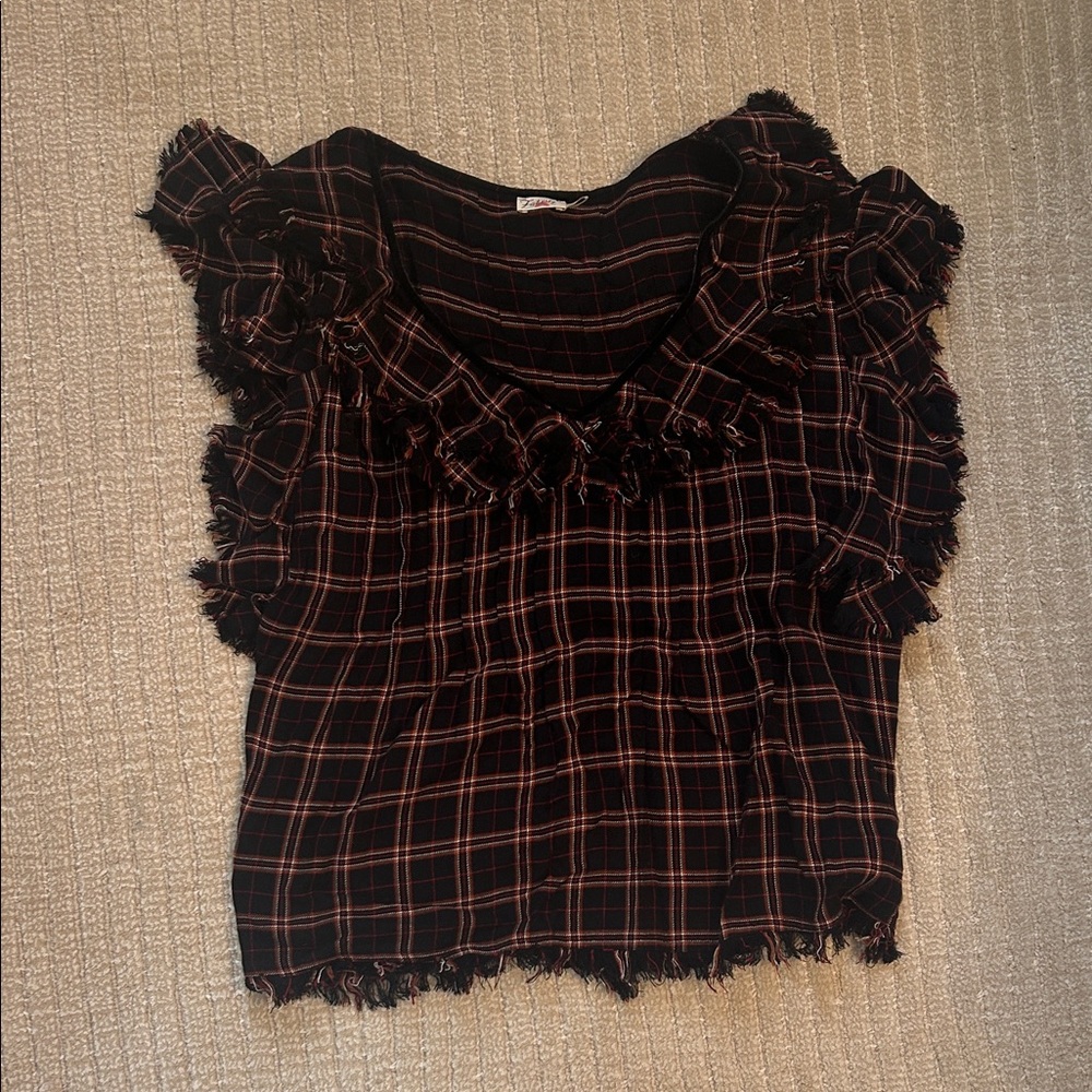 Faherty Navy and Red Plaid Top
